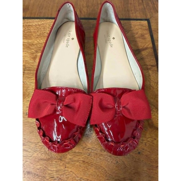 Kate Spade New York Shoes - Kate Spade Womens Size 7M Red Patent Leather Bow Ballet Flats Round Toe Slip On